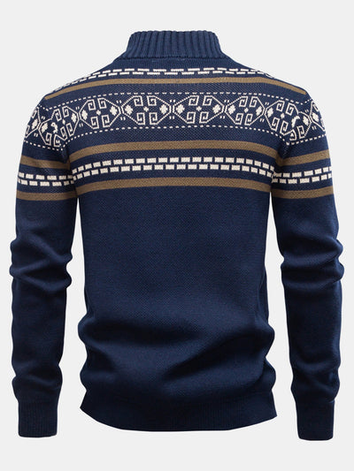Ashford | Geometry Jacquard Zipper Stand Collar Sweater