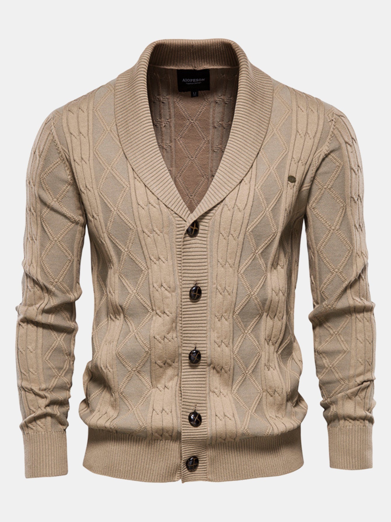 Ashford | Geometric Jacquard Shawl Collar Cardigan Sweater