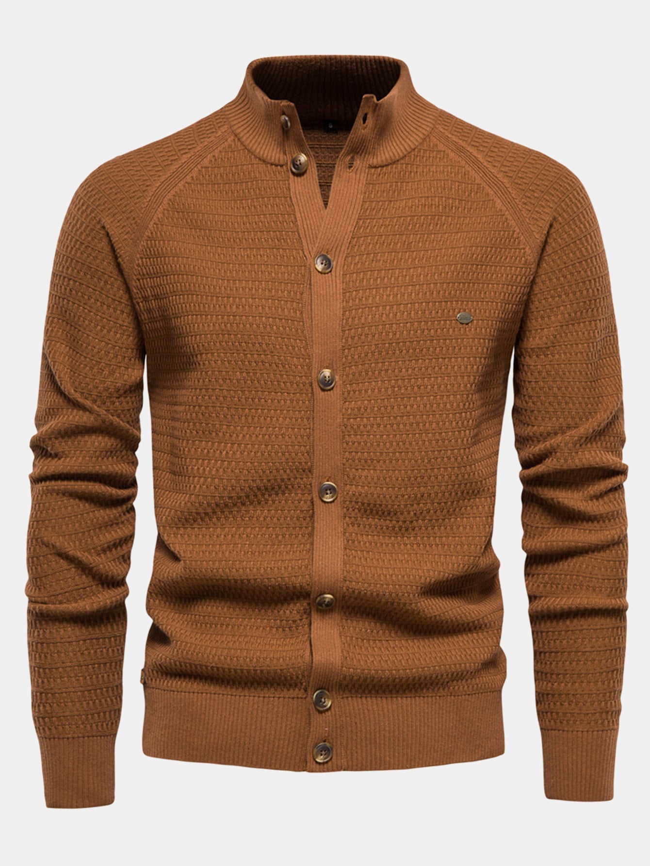 Ashford | Textured Stand Collar Button Up Sweater