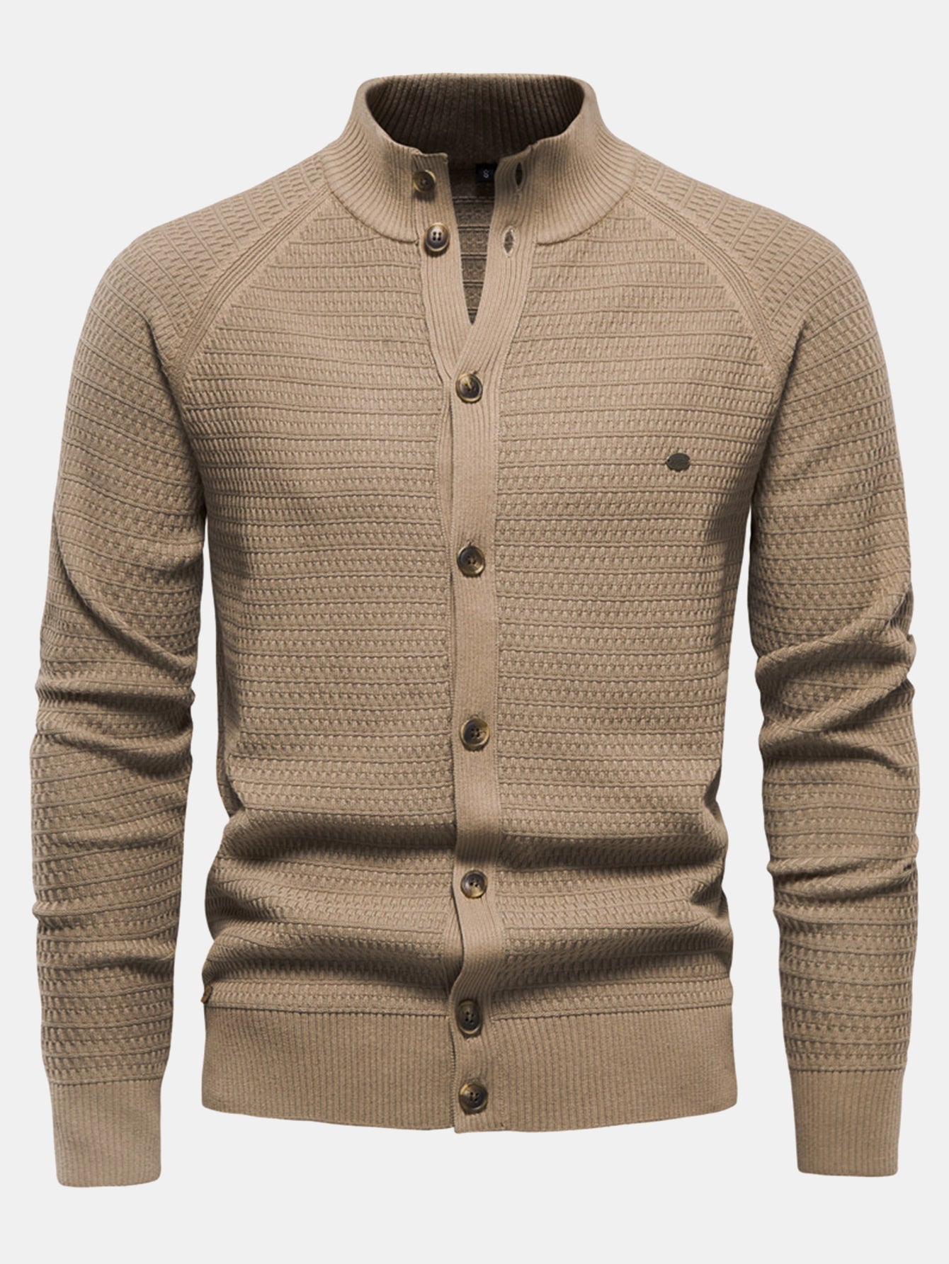 Ashford | Textured Stand Collar Button Up Sweater