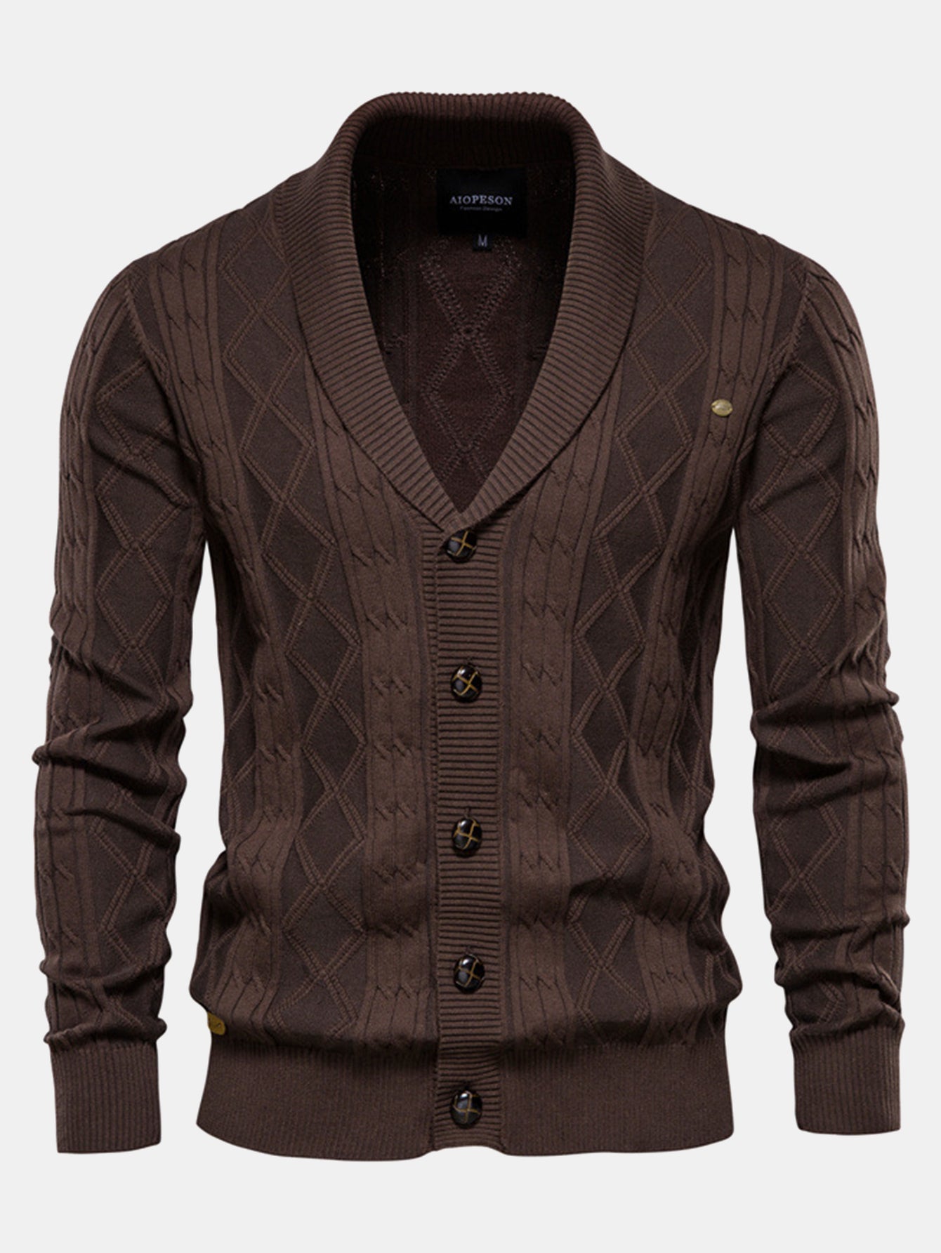 Ashford | Geometric Jacquard Shawl Collar Cardigan Sweater