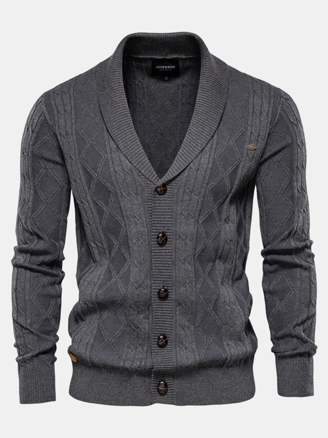 Ashford | Geometric Jacquard Shawl Collar Cardigan Sweater