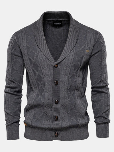 Ashford | Geometric Jacquard Shawl Collar Cardigan Sweater