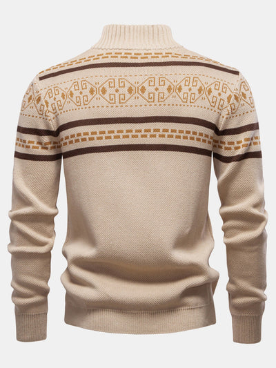 Ashford | Geometry Jacquard Zipper Stand Collar Sweater