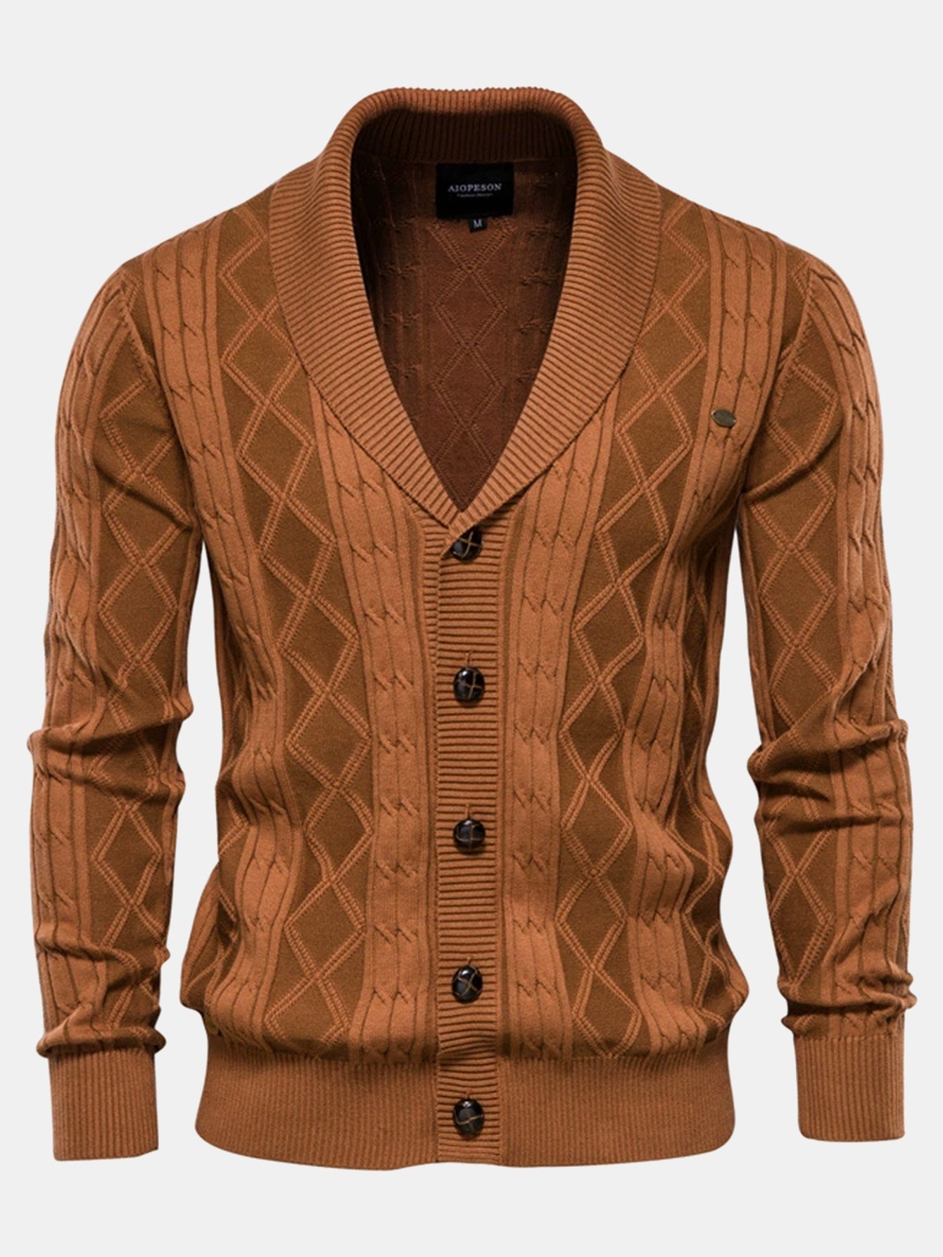 Ashford | Geometric Jacquard Shawl Collar Cardigan Sweater