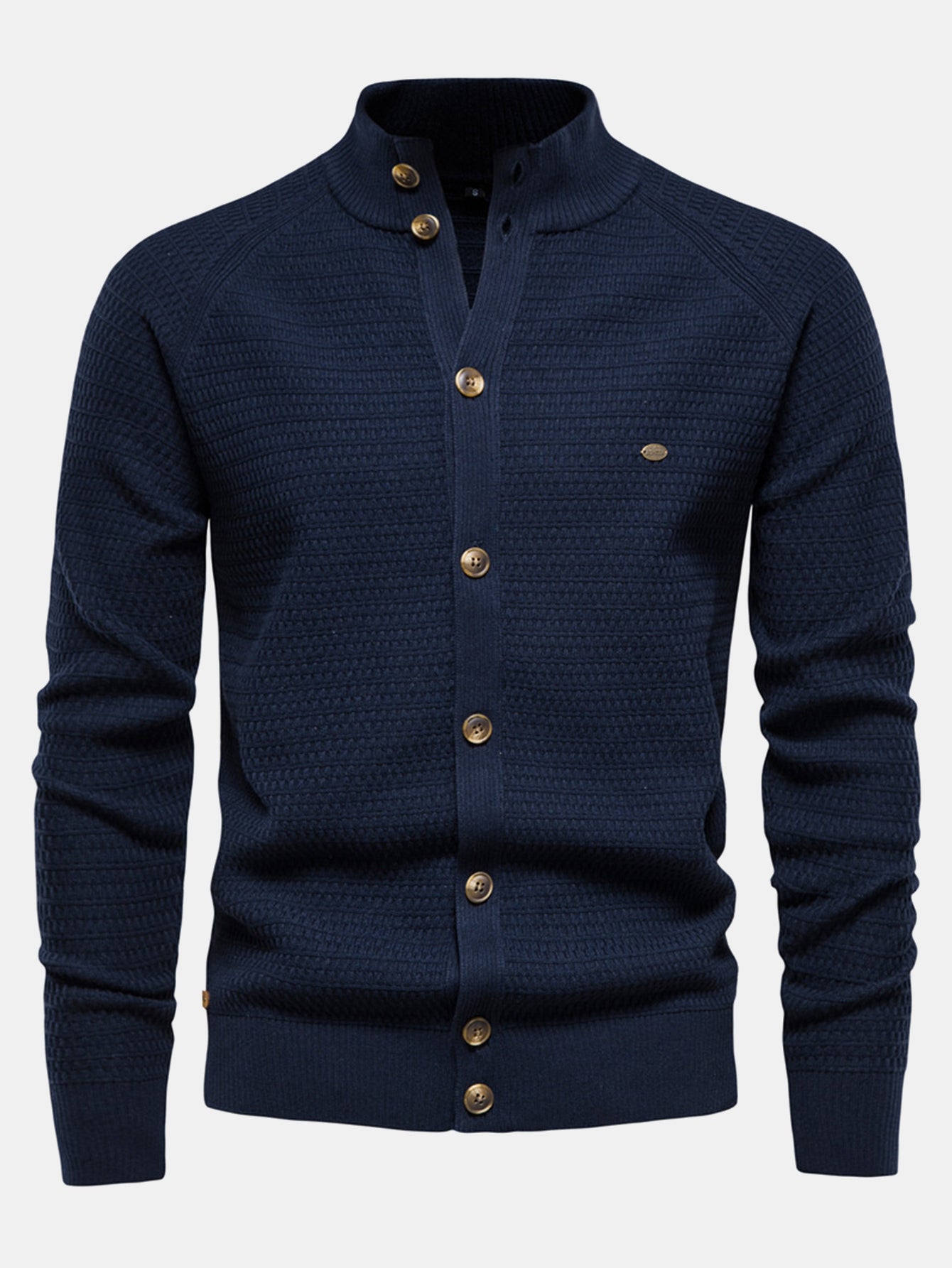Ashford | Textured Stand Collar Button Up Sweater