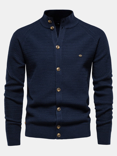 Ashford | Textured Stand Collar Button Up Sweater