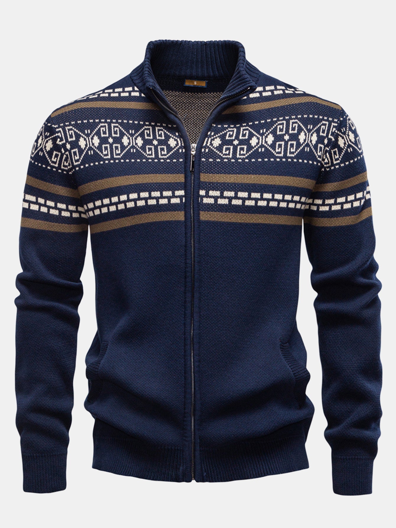 Ashford | Geometry Jacquard Zipper Stand Collar Sweater