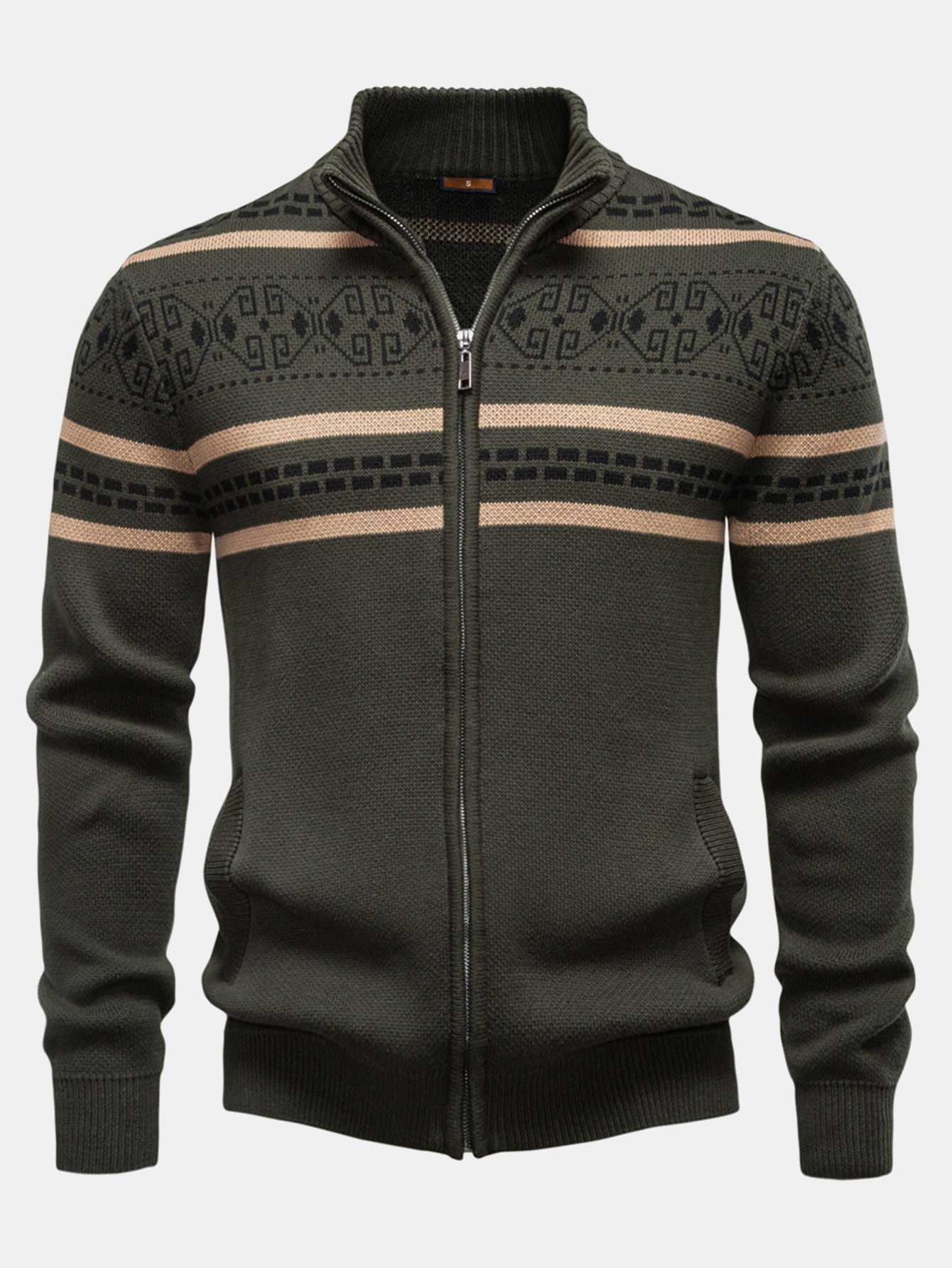 Ashford | Geometry Jacquard Zipper Stand Collar Sweater