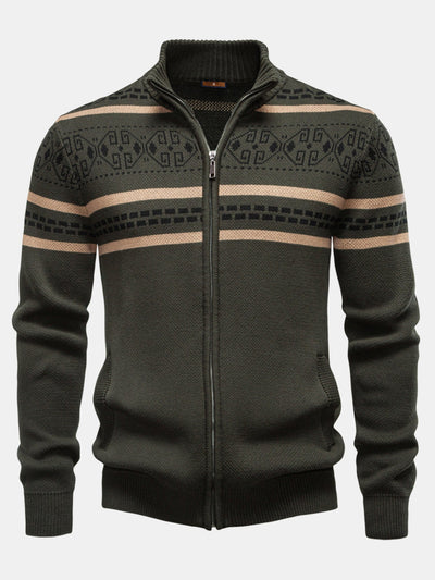 Ashford | Geometry Jacquard Zipper Stand Collar Sweater