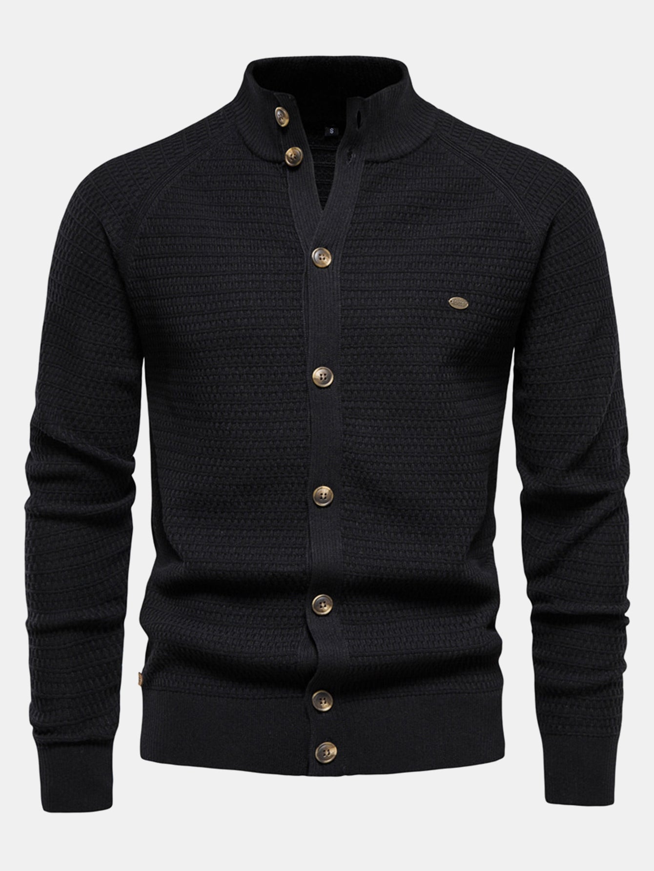 Ashford | Textured Stand Collar Button Up Sweater