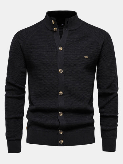 Ashford | Textured Stand Collar Button Up Sweater