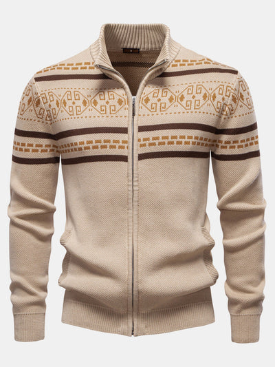 Ashford | Geometry Jacquard Zipper Stand Collar Sweater
