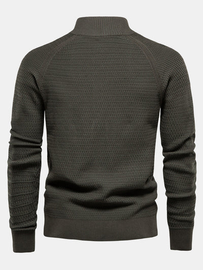 Ashford | Textured Stand Collar Button Up Sweater