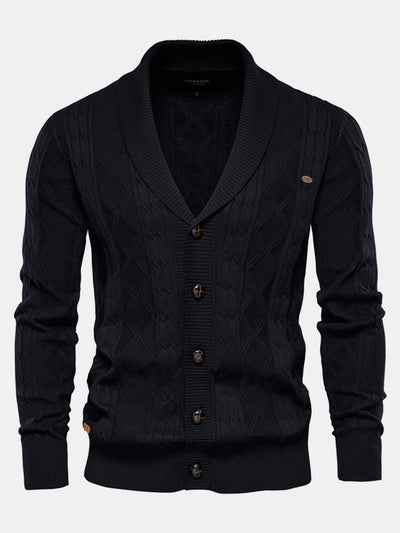Ashford | Geometric Jacquard Shawl Collar Cardigan Sweater