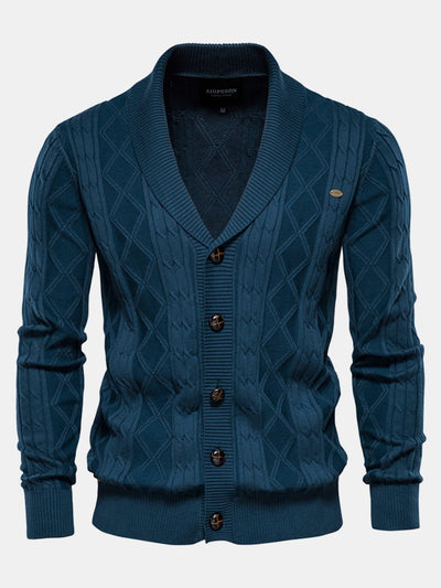 Ashford | Geometric Jacquard Shawl Collar Cardigan Sweater