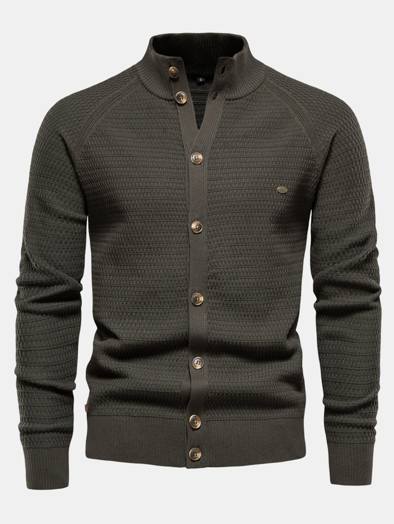 Ashford | Textured Stand Collar Button Up Sweater