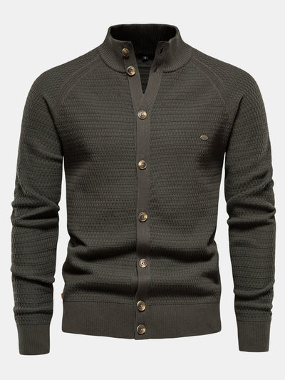 Ashford | Textured Stand Collar Button Up Sweater