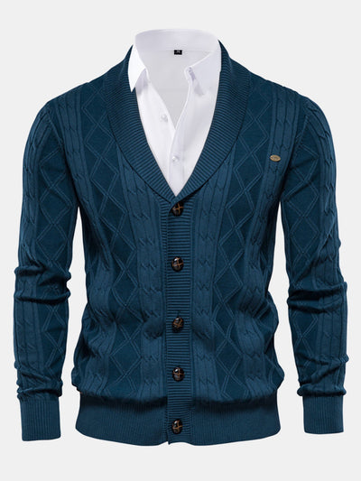 Ashford | Geometric Jacquard Shawl Collar Cardigan Sweater