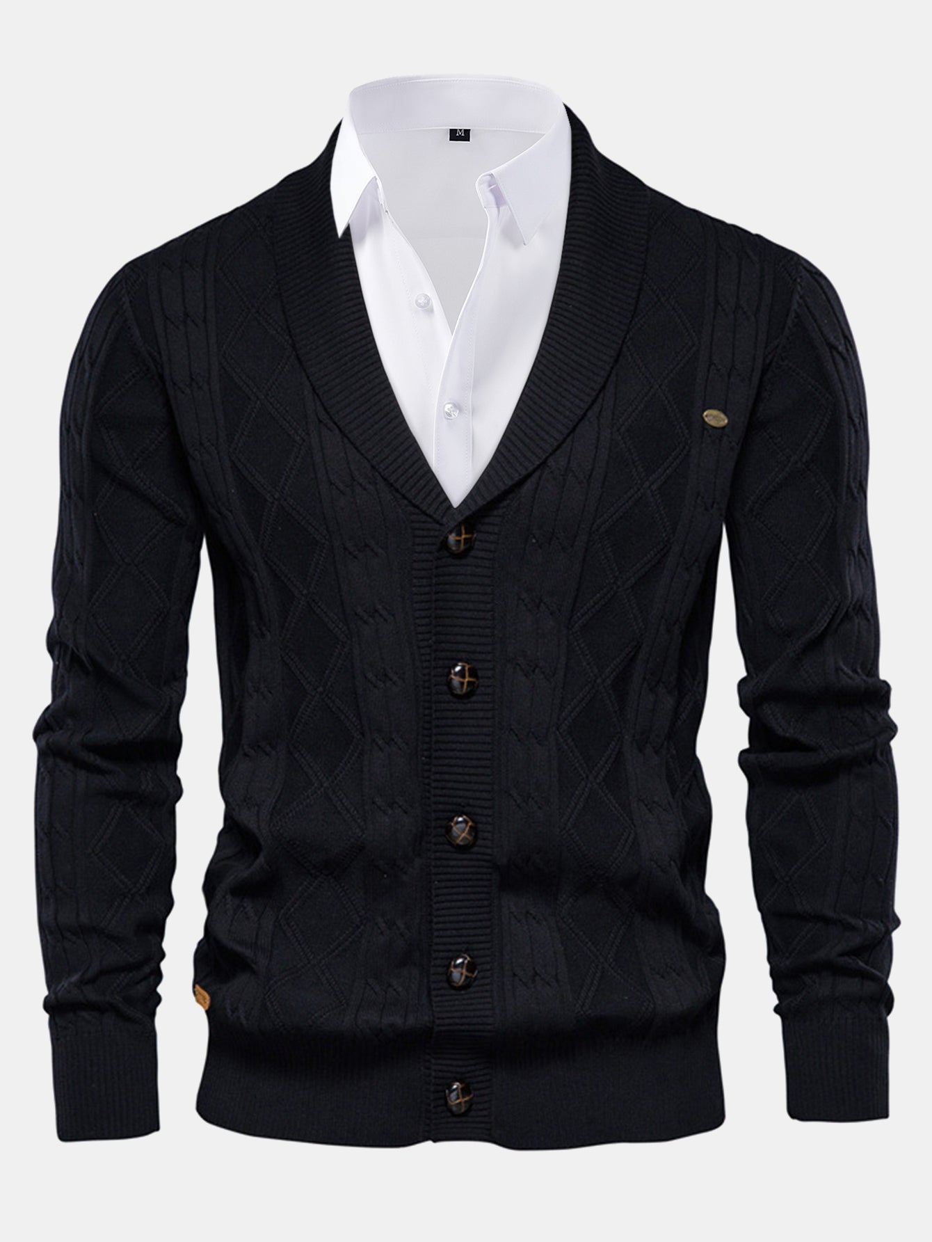 Ashford | Geometric Jacquard Shawl Collar Cardigan Sweater