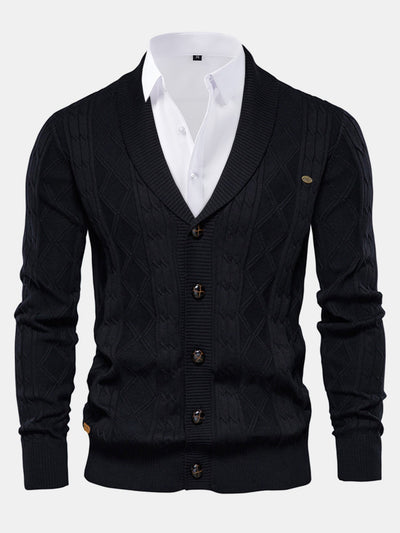 Ashford | Geometric Jacquard Shawl Collar Cardigan Sweater