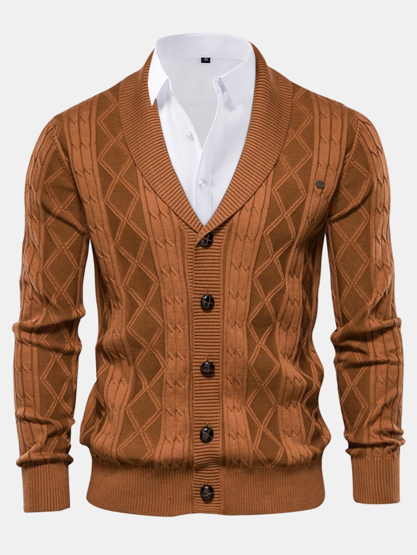 Ashford | Geometric Jacquard Shawl Collar Cardigan Sweater