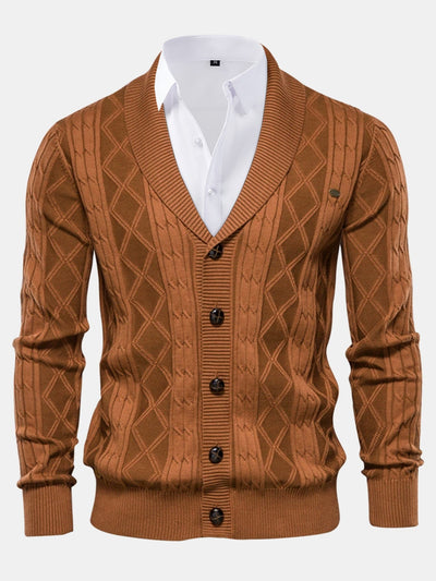 Ashford | Geometric Jacquard Shawl Collar Cardigan Sweater