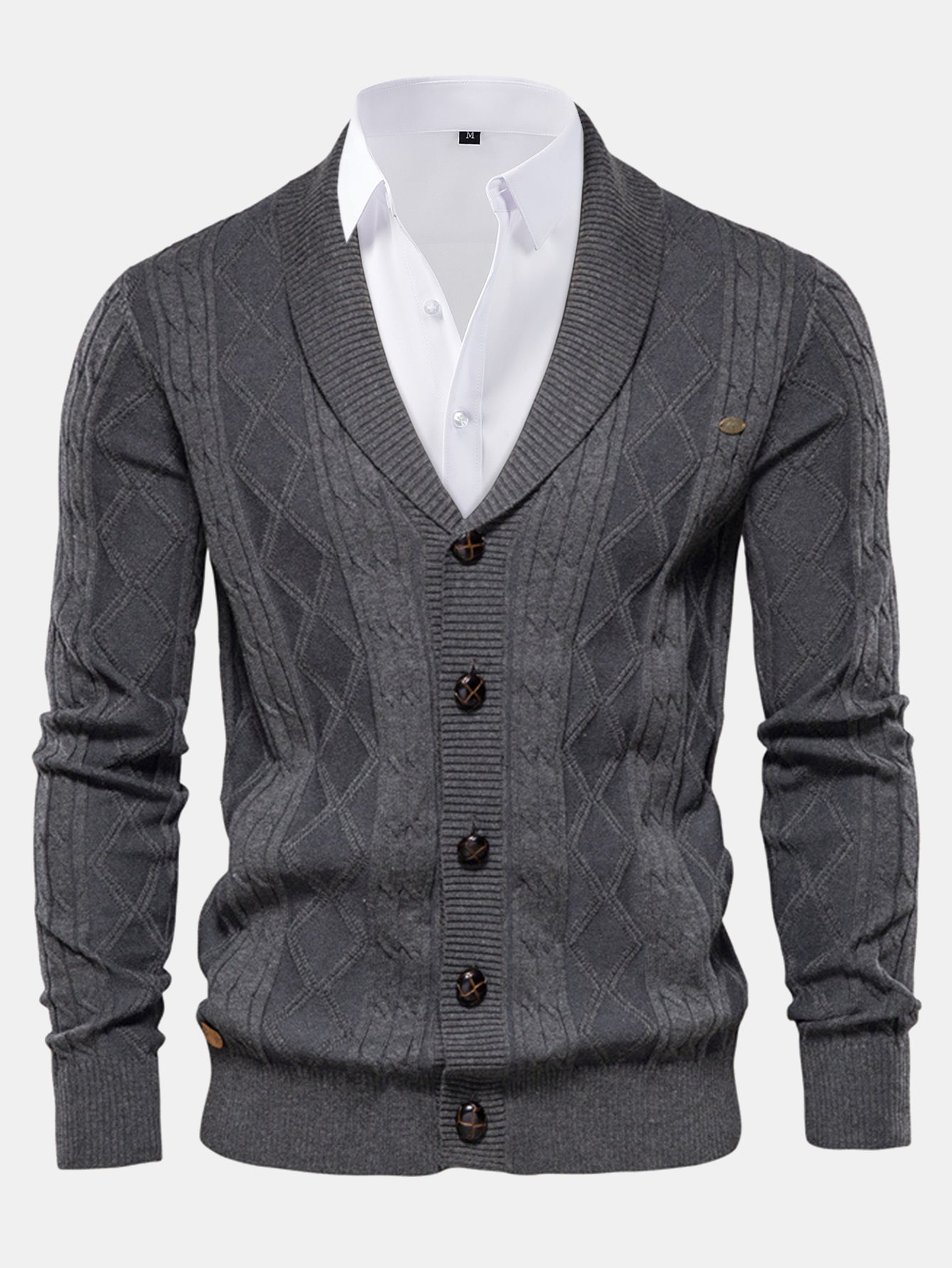 Ashford | Geometric Jacquard Shawl Collar Cardigan Sweater