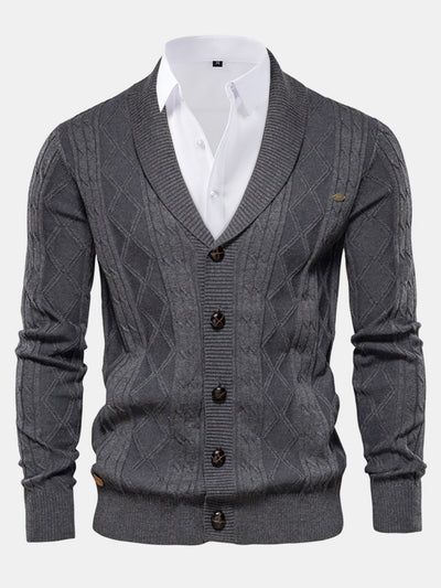 Ashford | Geometric Jacquard Shawl Collar Cardigan Sweater