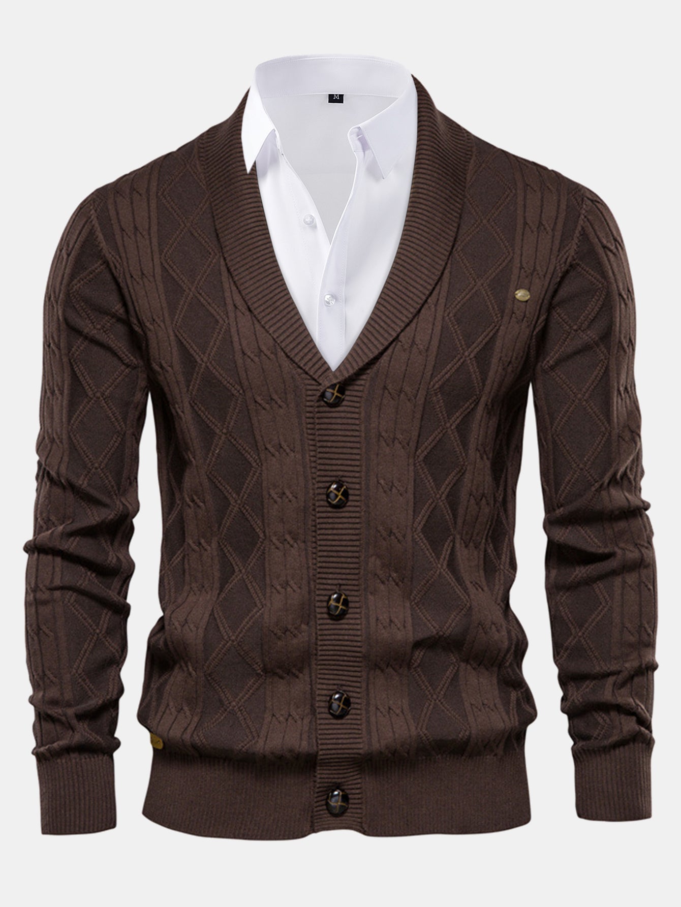 Ashford | Geometric Jacquard Shawl Collar Cardigan Sweater