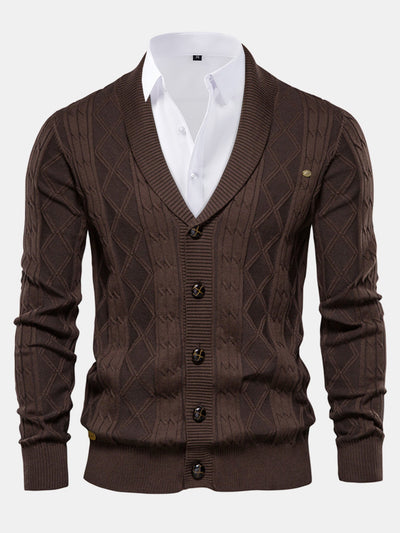 Ashford | Geometric Jacquard Shawl Collar Cardigan Sweater