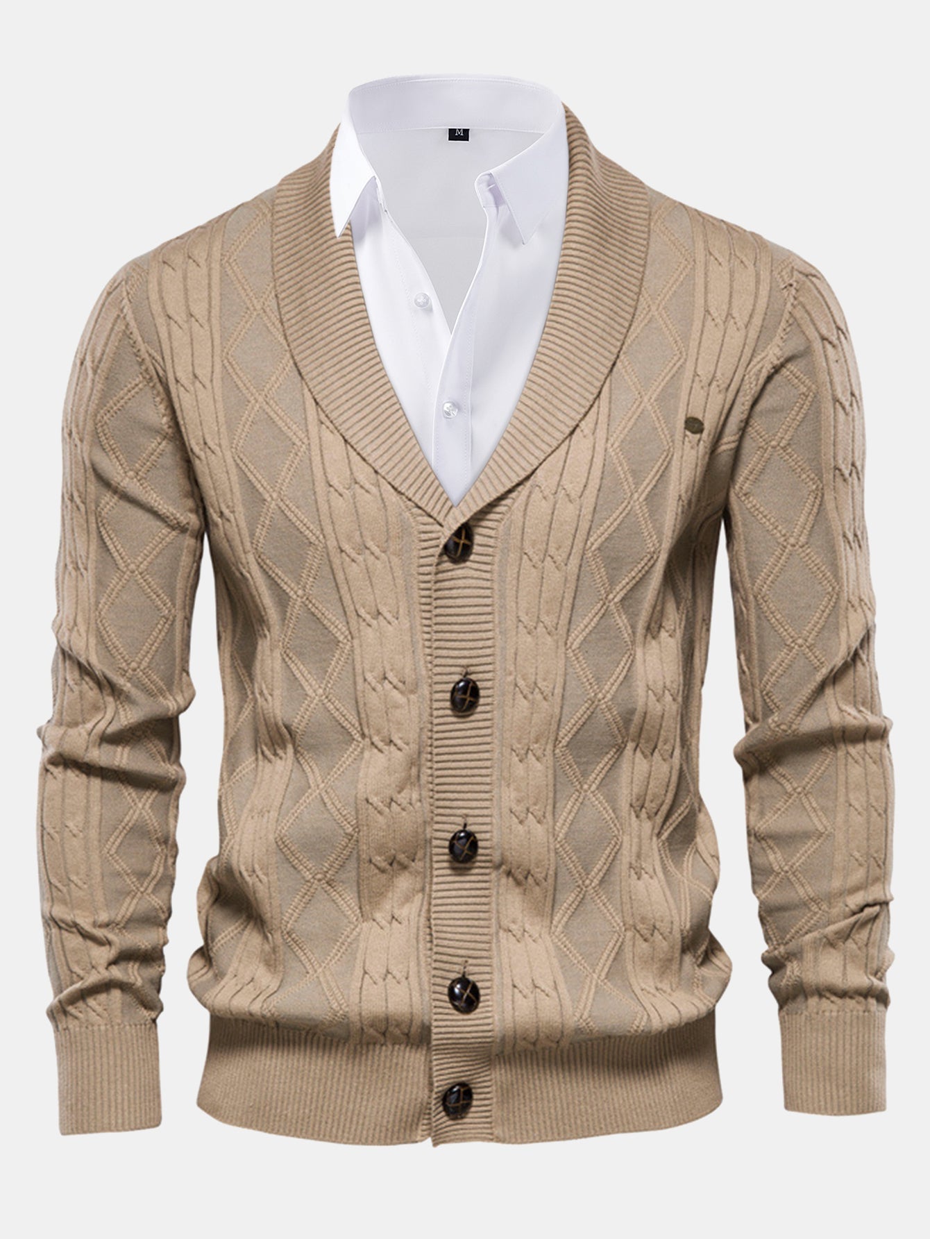 Ashford | Geometric Jacquard Shawl Collar Cardigan Sweater